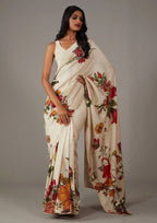 SHYAMIKA Silk Digital Print Off White Saree with Blouse