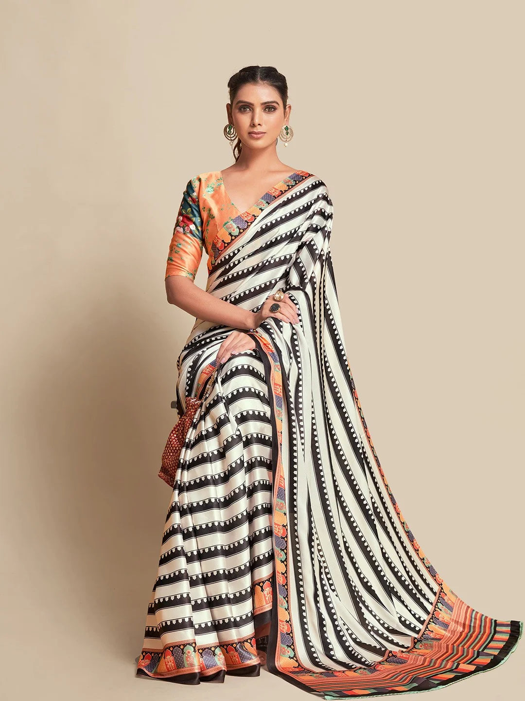 SHYAMIKA Silk Zebra Digital Print Saree with Blouse