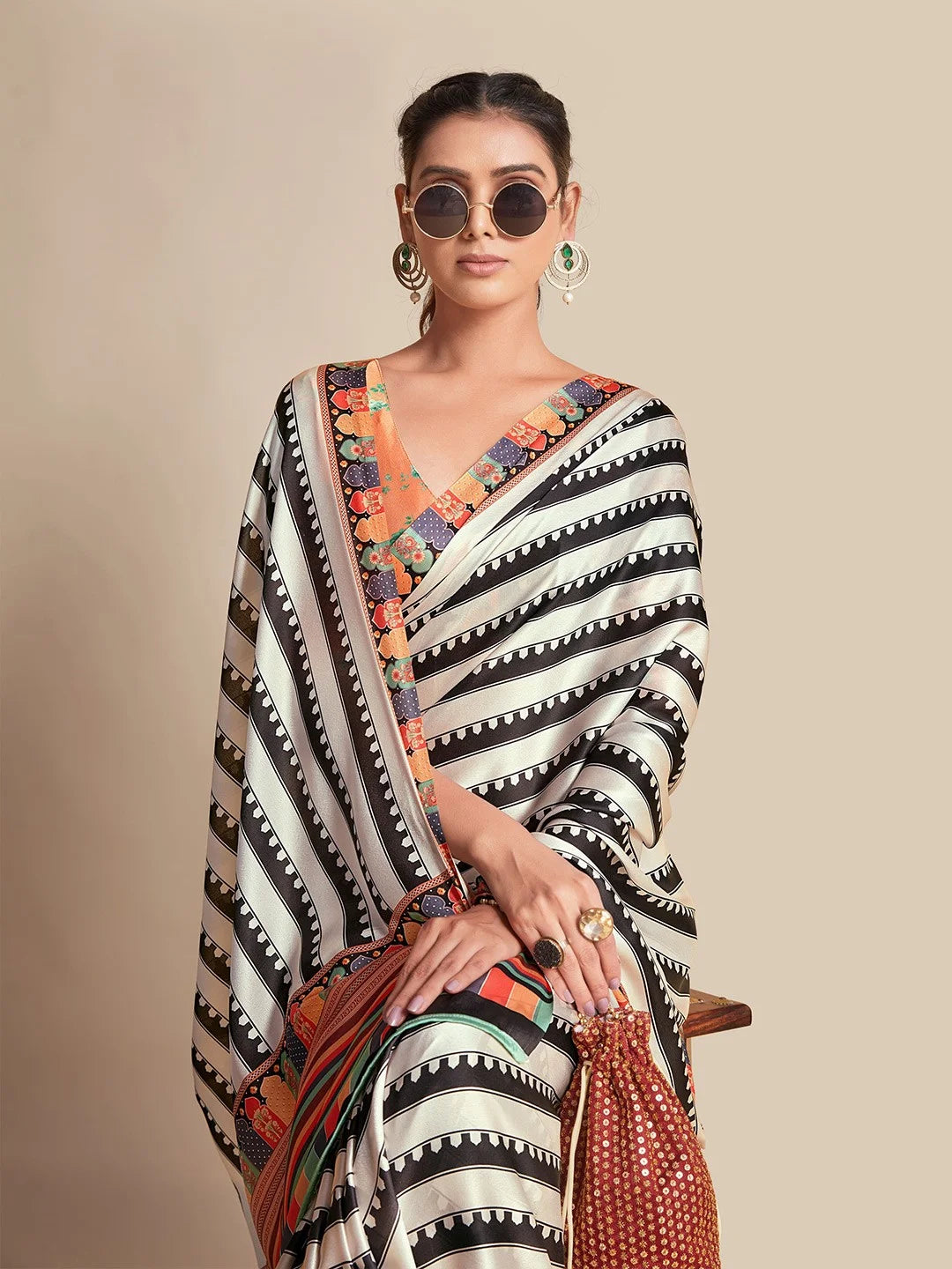 SHYAMIKA Silk Zebra Digital Print Saree with Blouse