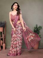 SHYAMIKA Royal Satin Patta Digital Print Saree with Blouse