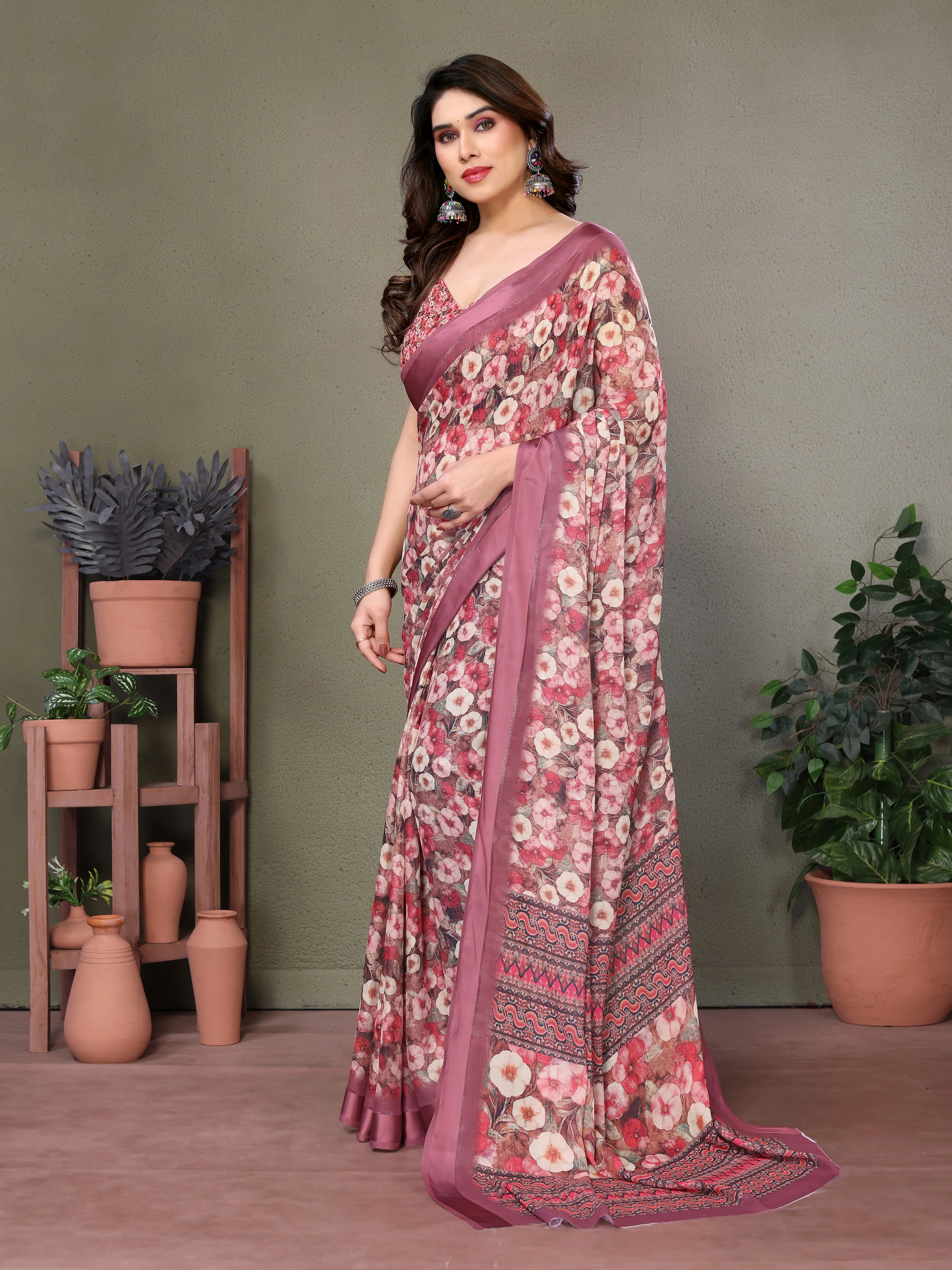 SHYAMIKA Royal Satin Patta Digital Print Saree with Blouse