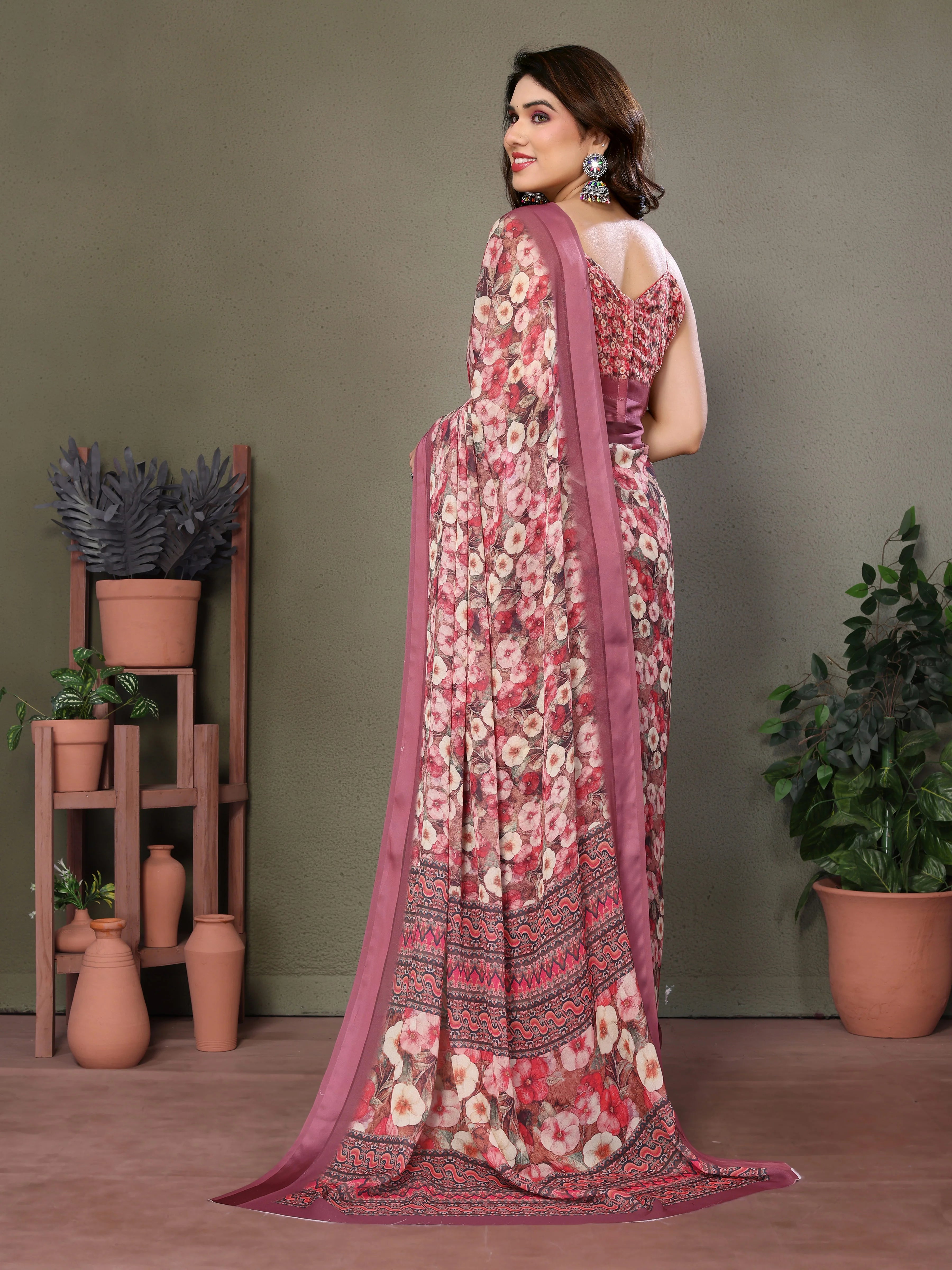 SHYAMIKA Royal Satin Patta Digital Print Saree with Blouse