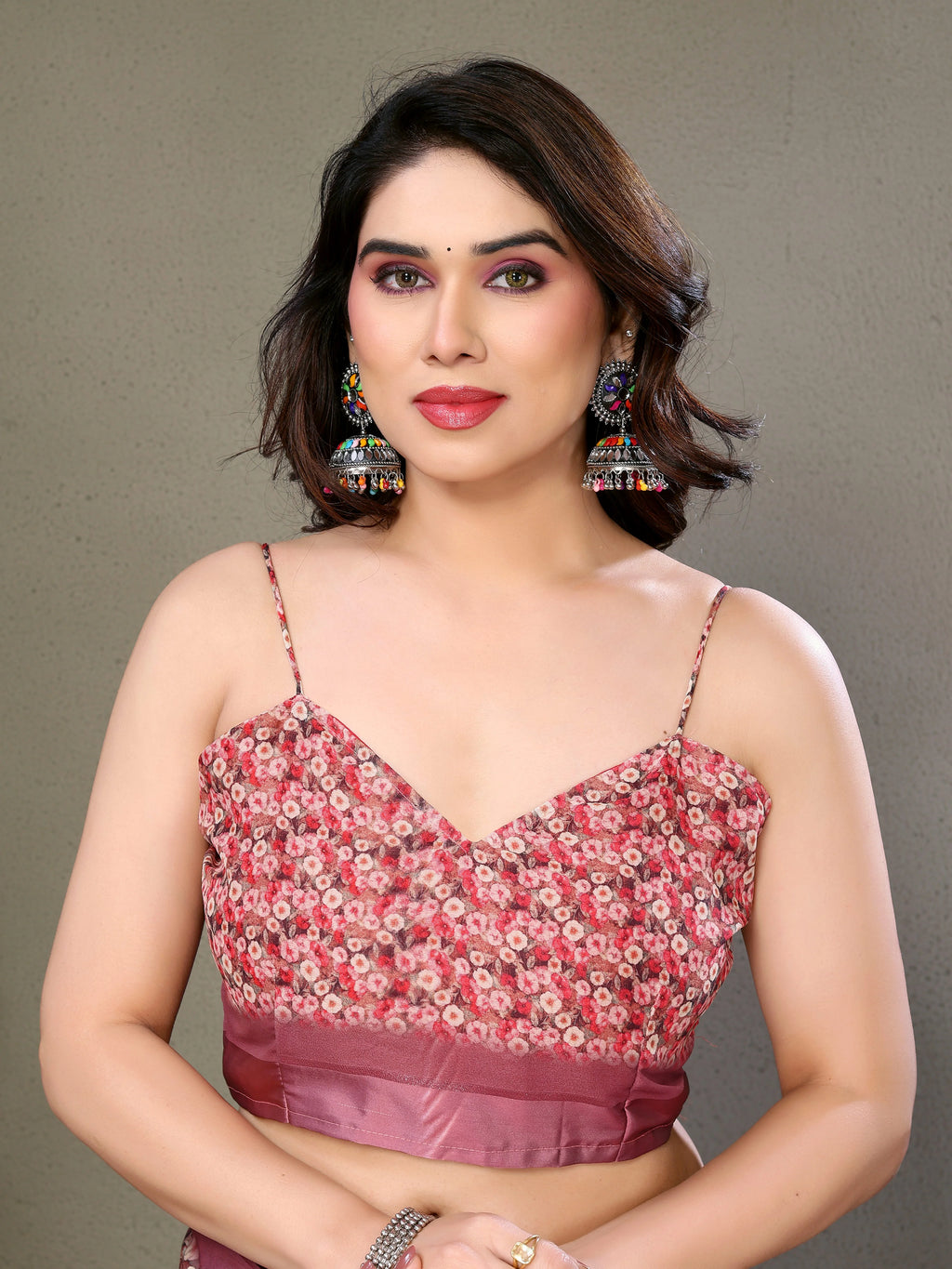SHYAMIKA Royal Satin Patta Digital Print Saree with Blouse