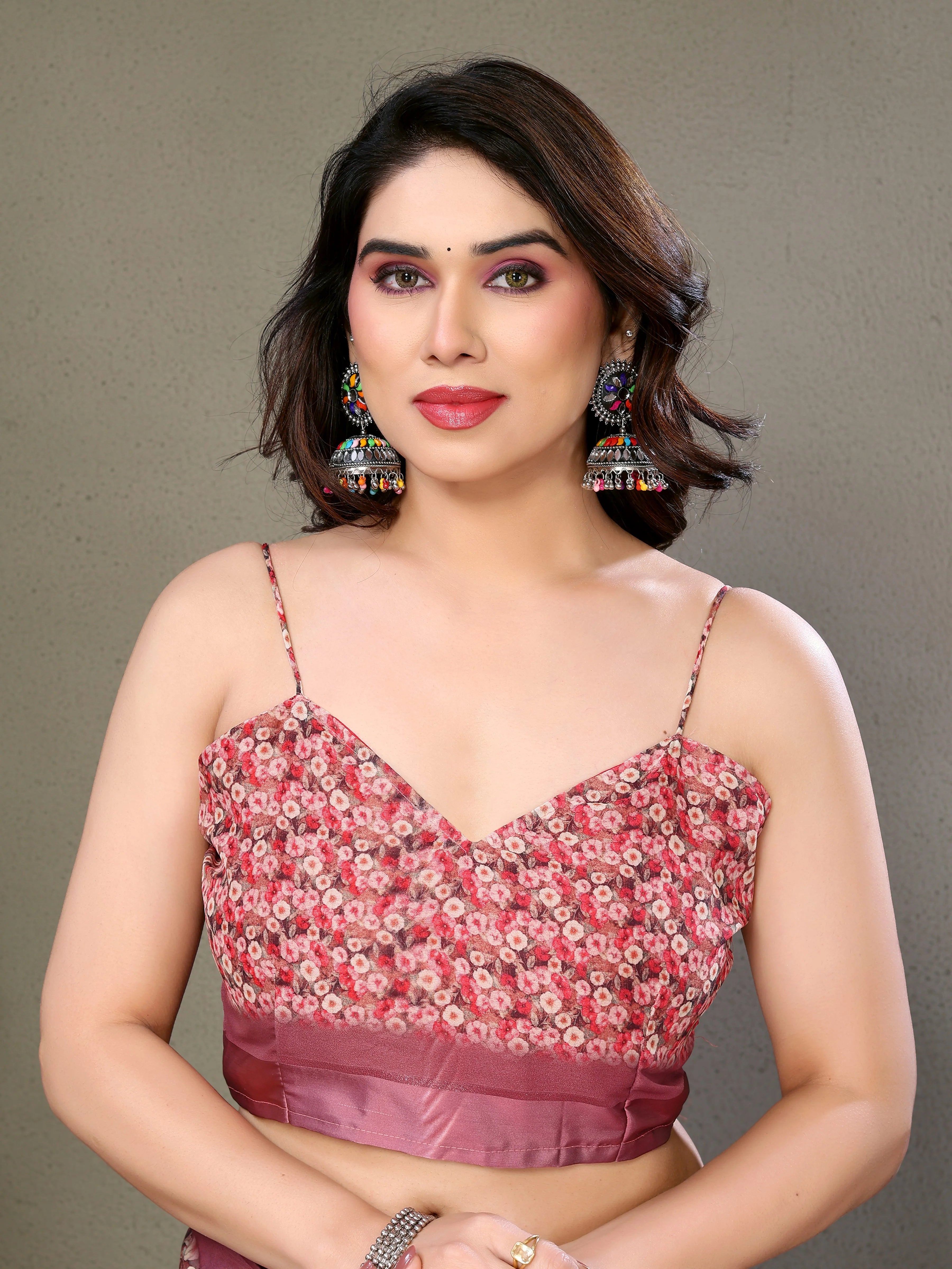 SHYAMIKA Royal Satin Patta Digital Print Saree with Blouse