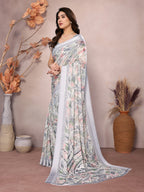 SHYAMIKA Bright Moss Satin Patta flower Printed Saree with Blouse