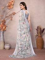 SHYAMIKA Bright Moss Satin Patta flower Printed Saree with Blouse
