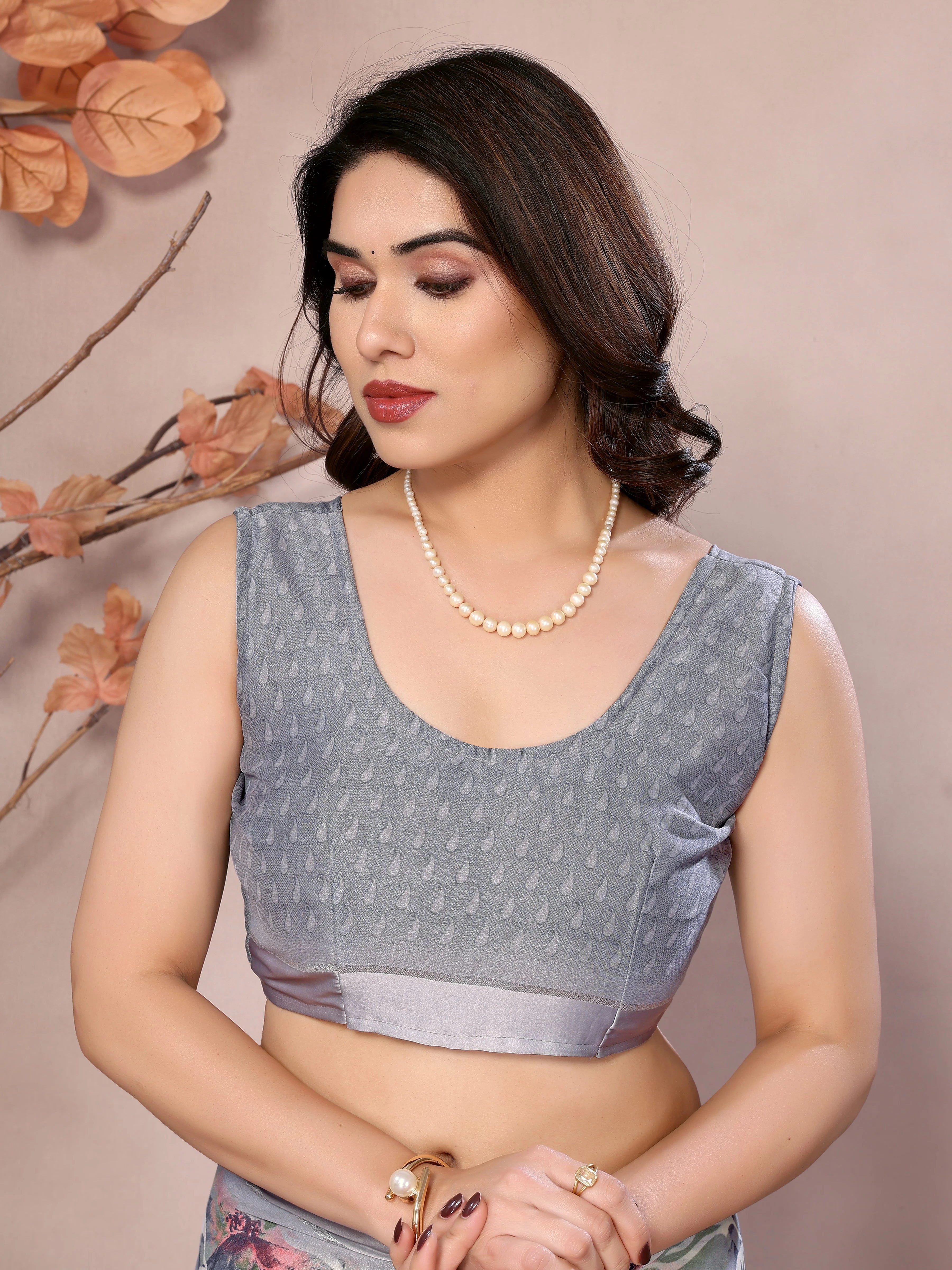SHYAMIKA Bright Moss Satin Patta flower Printed Saree with Blouse