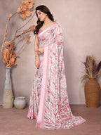SHYAMIKA Bright Moss Satin Patta flower Printed Saree with Blouse