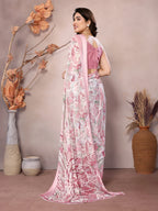 SHYAMIKA Bright Moss Satin Patta flower Printed Saree with Blouse