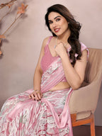 SHYAMIKA Bright Moss Satin Patta flower Printed Saree with Blouse