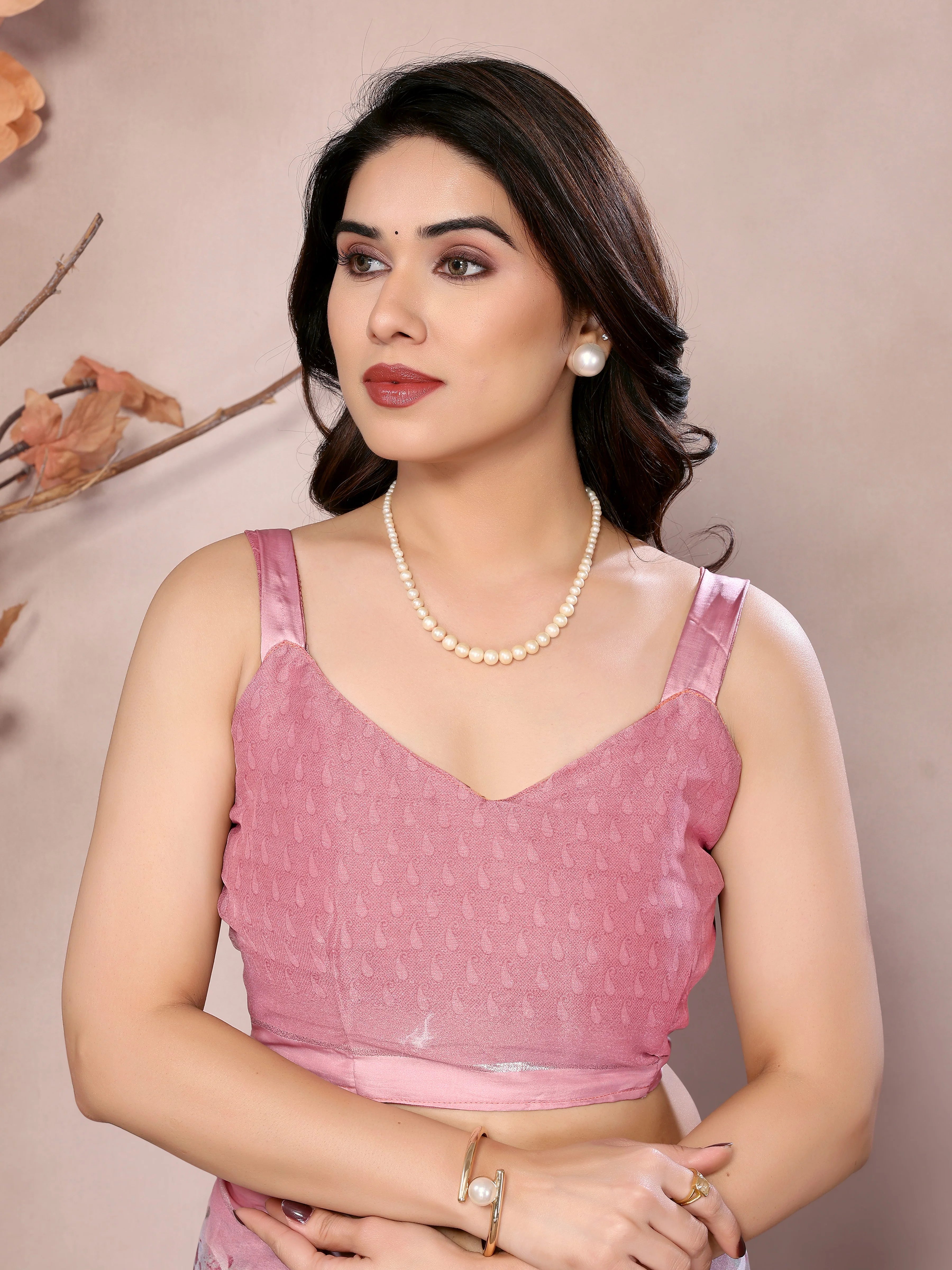 SHYAMIKA Bright Moss Satin Patta flower Printed Saree with Blouse