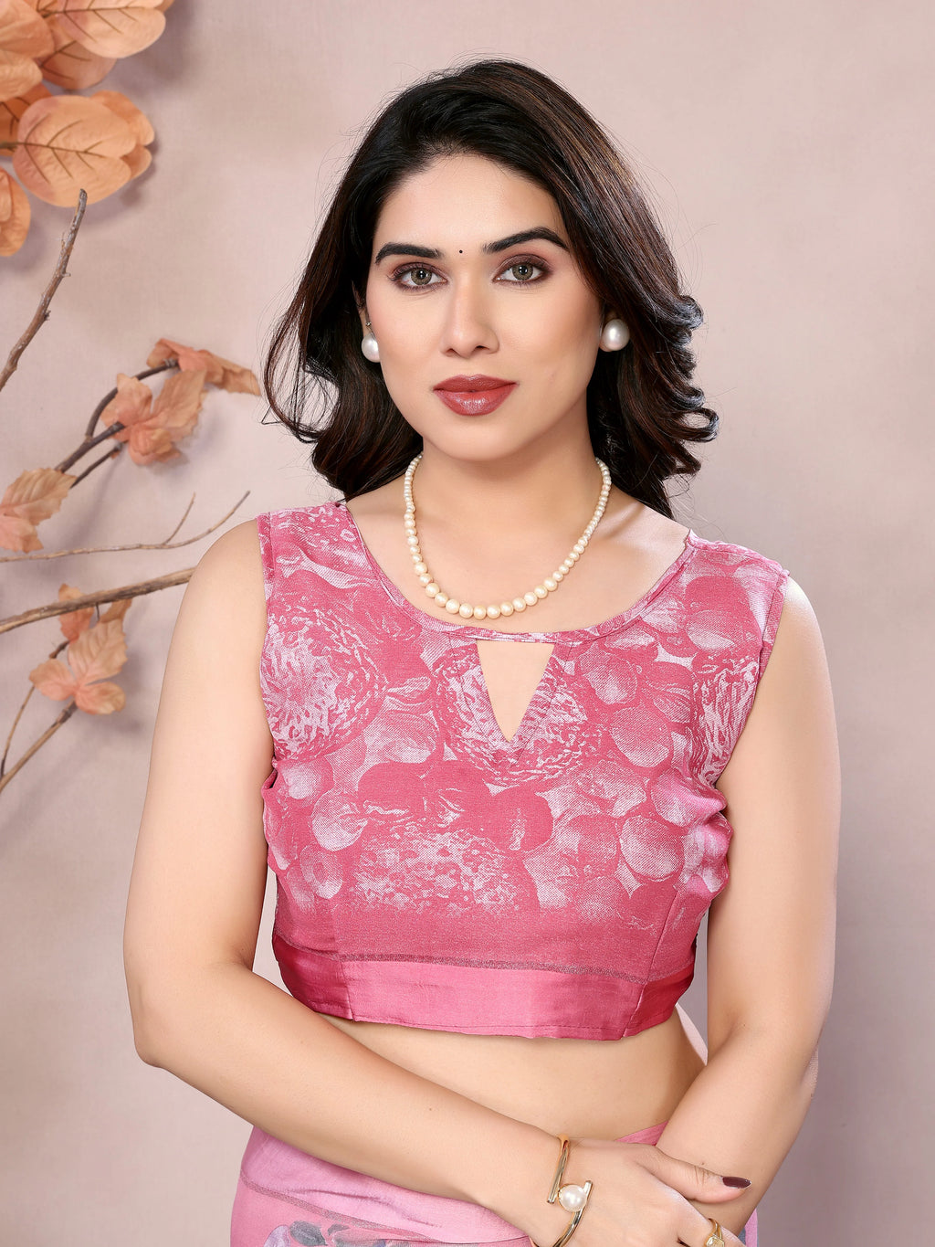 SHYAMIKA Bright Moss Satin Patta flower Printed Saree with Blouse