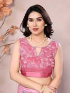 SHYAMIKA Bright Moss Satin Patta flower Printed Saree with Blouse