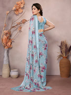 SHYAMIKA Bright Moss Satin Patta flower Printed Saree with Blouse