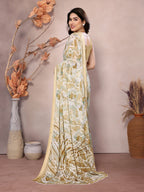 SHYAMIKA Bright Moss Satin Patta flower Printed Saree with Blouse