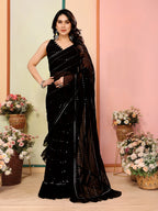 SHYAMIKA Georgette Mirror Work Ruffle Saree with Blouse