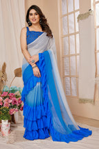 SHYAMIKA Georgette Banglori Work Ruffle Saree with Blouse