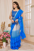 SHYAMIKA Georgette Banglori Work Ruffle Saree with Blouse