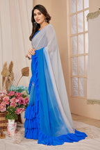 SHYAMIKA Georgette Banglori Work Ruffle Saree with Blouse