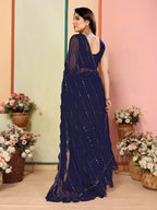 SHYAMIKA Georgette Mirror Work Ruffle Saree with Blouse