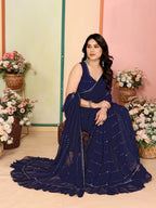SHYAMIKA Georgette Mirror Work Ruffle Saree with Blouse