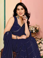 SHYAMIKA Georgette Mirror Work Ruffle Saree with Blouse