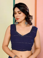 SHYAMIKA Georgette Mirror Work Ruffle Saree with Blouse