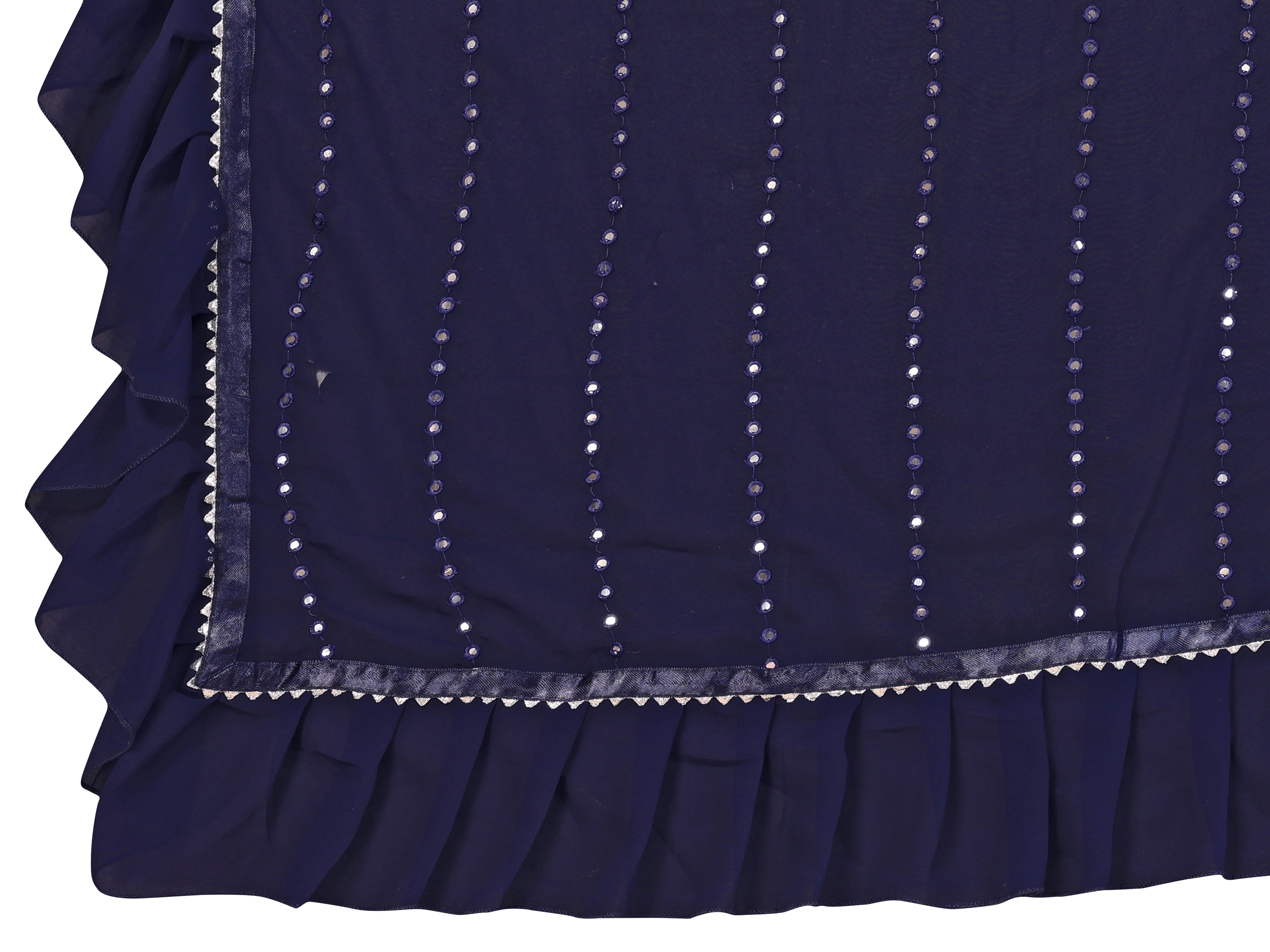 SHYAMIKA Georgette Mirror Work Ruffle Saree with Blouse