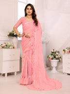 SHYAMIKA Georgette Mirror Work Ruffle Saree with Blouse