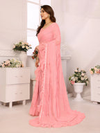 SHYAMIKA Georgette Mirror Work Ruffle Saree with Blouse