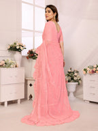 SHYAMIKA Georgette Mirror Work Ruffle Saree with Blouse