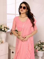 SHYAMIKA Georgette Mirror Work Ruffle Saree with Blouse