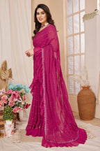 SHYAMIKA Georgette Mirror Work Ruffle Saree with Blouse