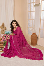 SHYAMIKA Georgette Mirror Work Ruffle Saree with Blouse