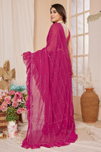 SHYAMIKA Georgette Mirror Work Ruffle Saree with Blouse