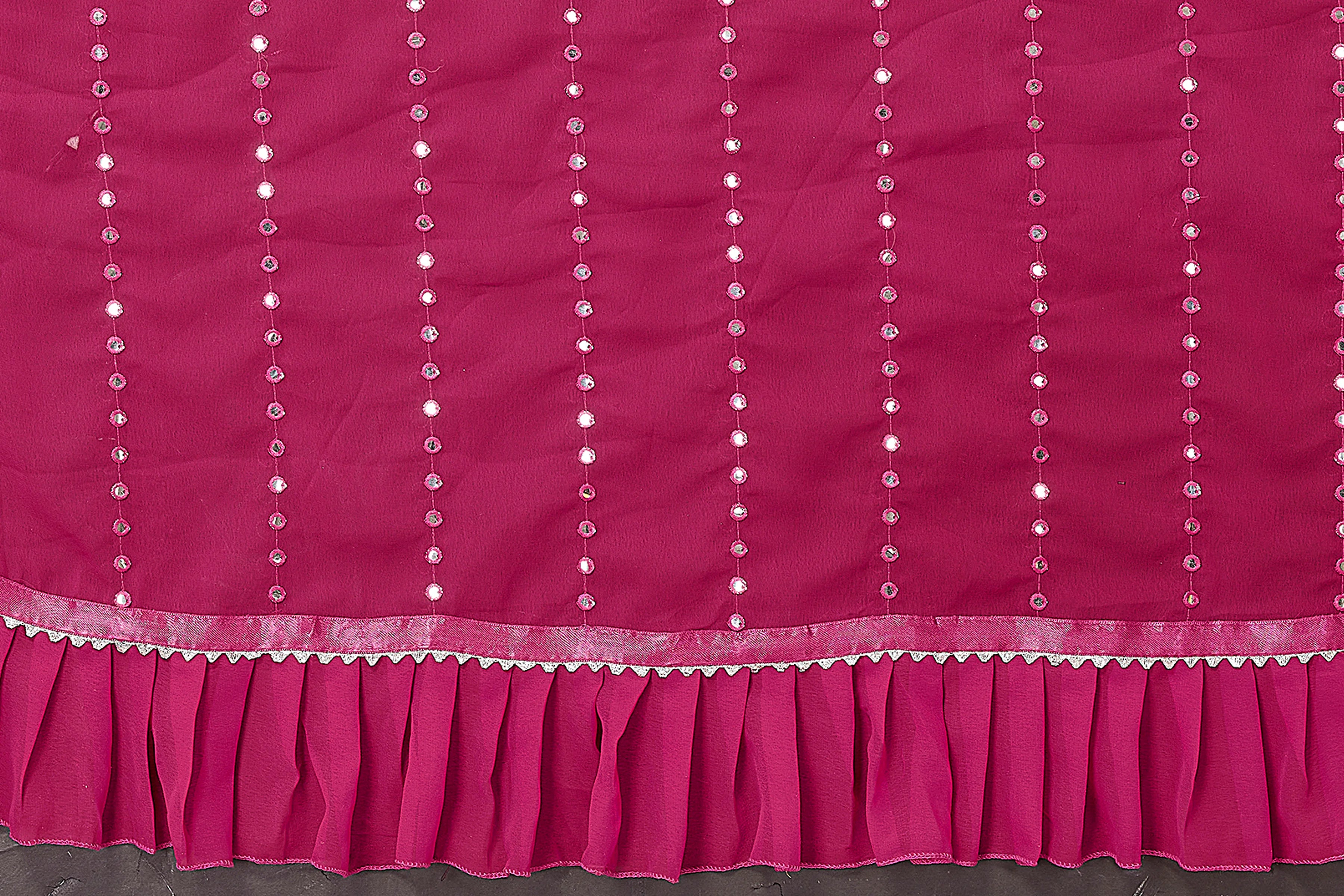 SHYAMIKA Georgette Mirror Work Ruffle Saree with Blouse