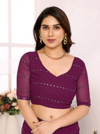 SHYAMIKA Georgette Mirror Work Ruffle Saree with Blouse