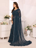 SHYAMIKA Georgette Mirror Work Ruffle Saree with Blouse