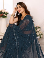 SHYAMIKA Georgette Mirror Work Ruffle Saree with Blouse