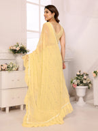 SHYAMIKA Georgette Mirror Work Ruffle Saree with Blouse