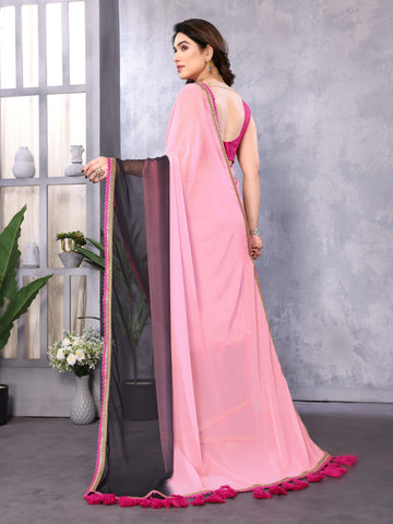 SHYAMIKA Georgette Embroidery Work Padded Saree with Blouse