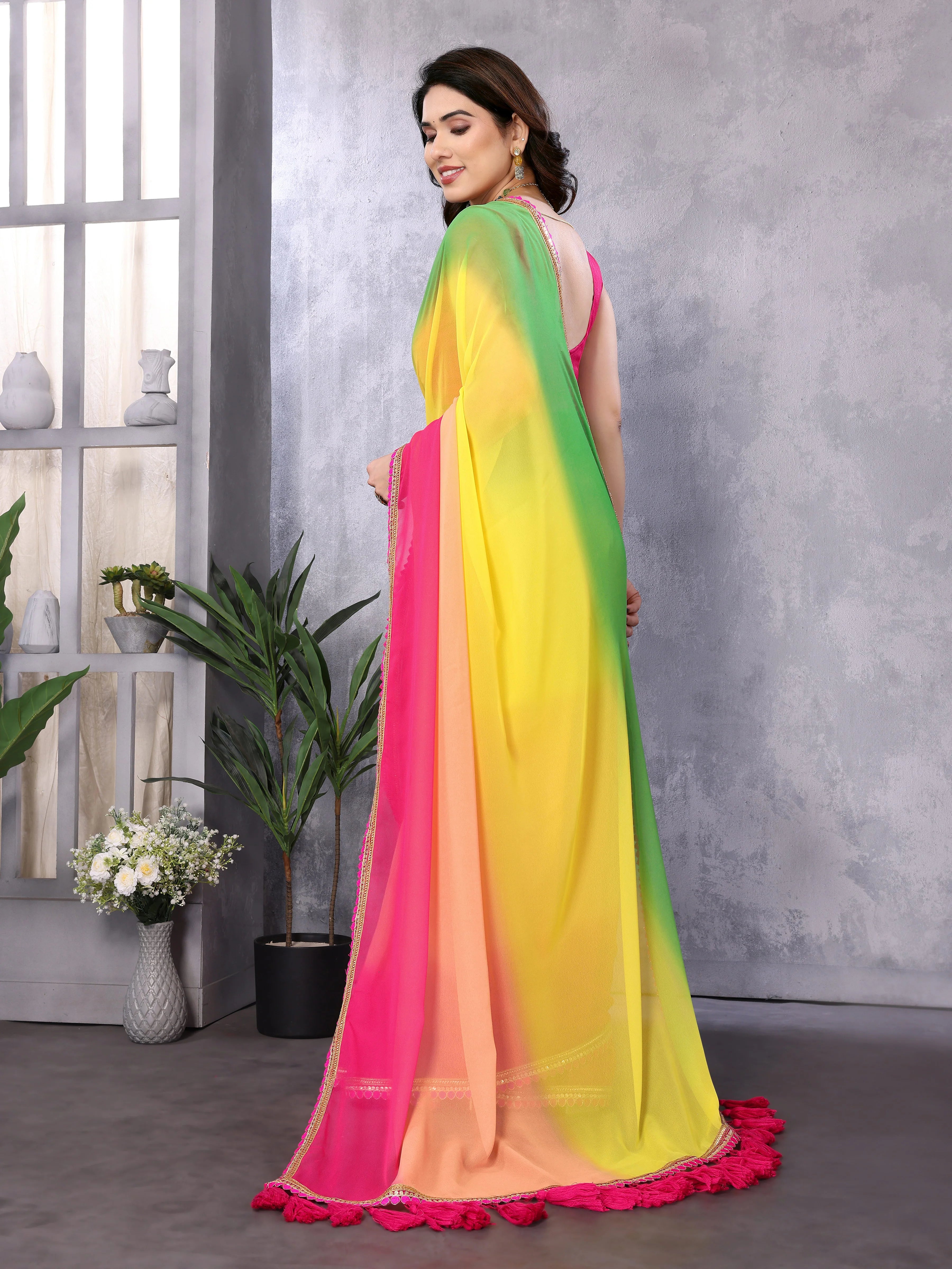 SHYAMIKA Georgette Embroidery Work Padded Saree with Blouse