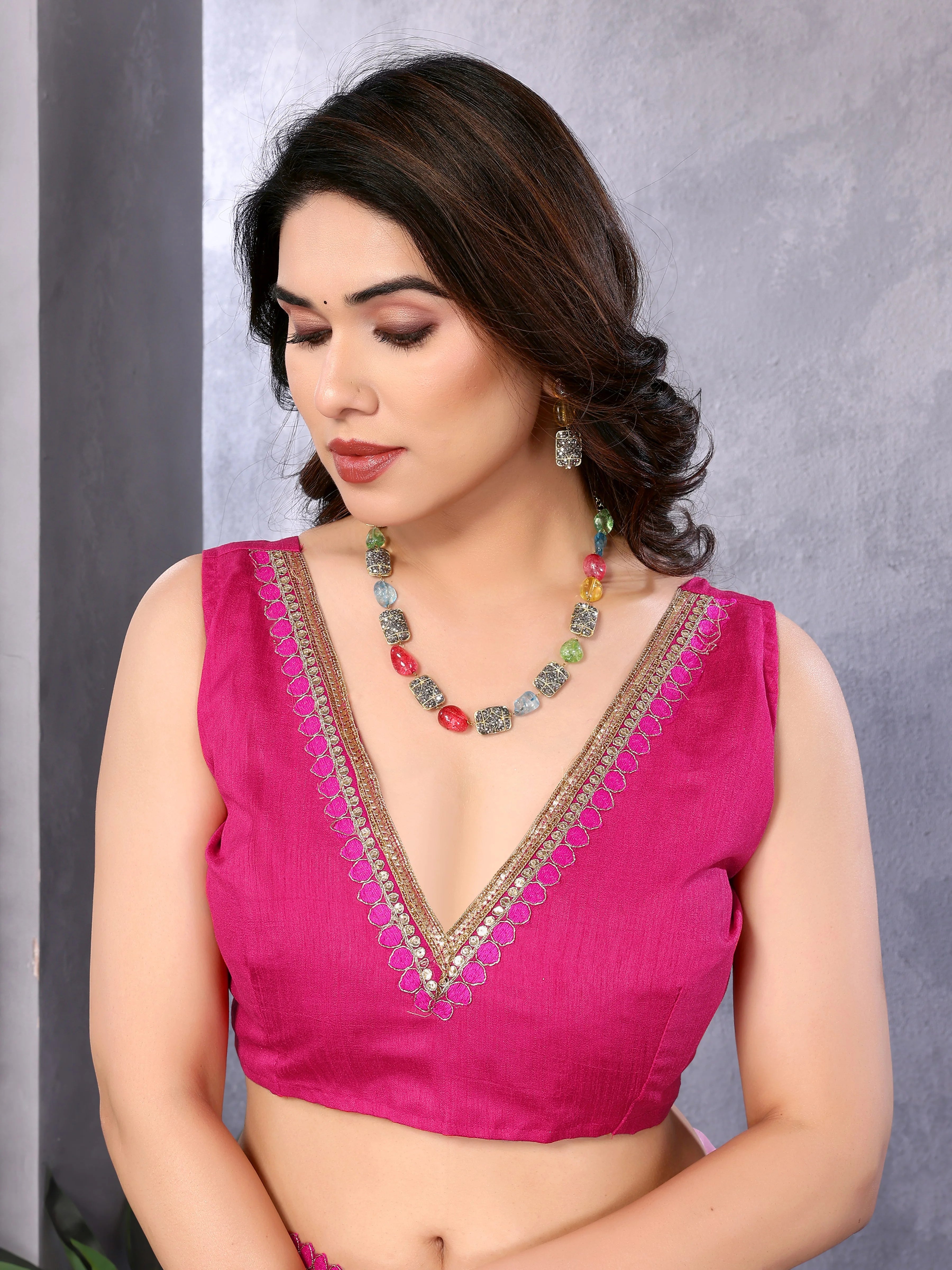 SHYAMIKA Georgette Embroidery Work Padded Saree with Blouse