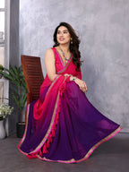 SHYAMIKA Georgette Embroidery Work Padded Saree with Blouse