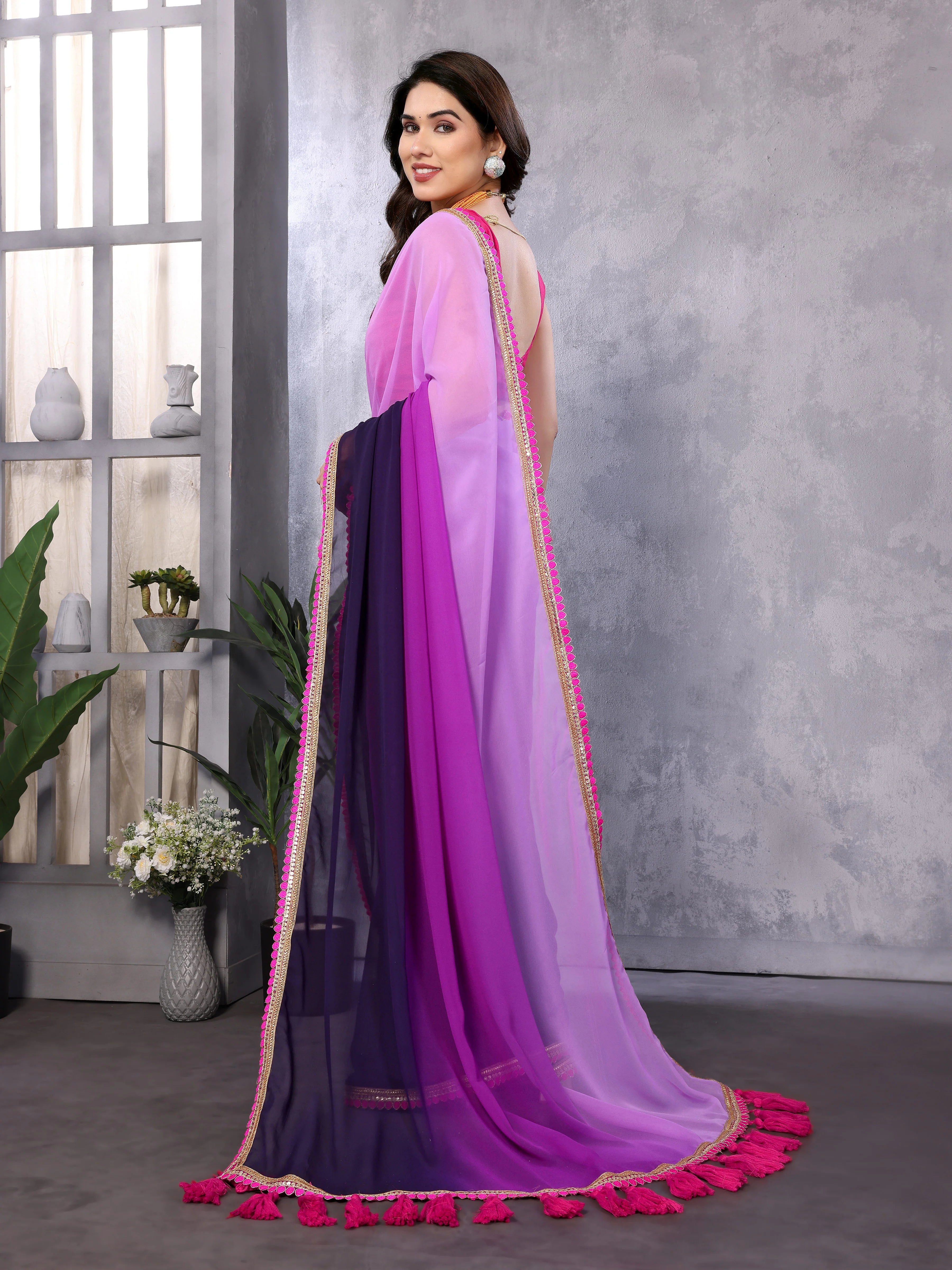 SHYAMIKA Georgette Embroidery Work Padded Saree with Blouse