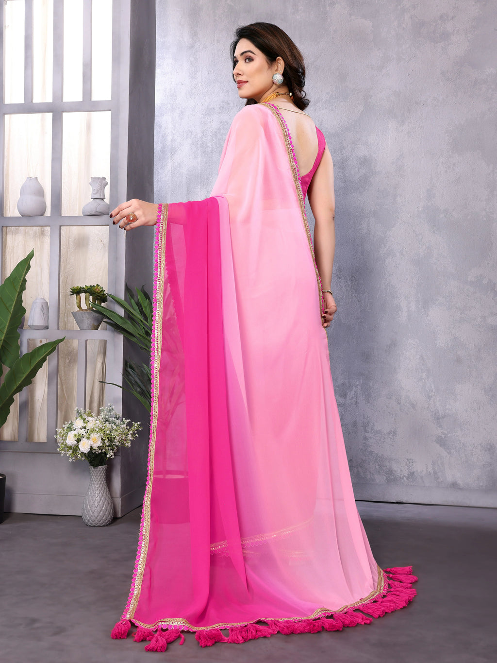 SHYAMIKA Georgette Embroidery Work Padded Saree with Blouse
