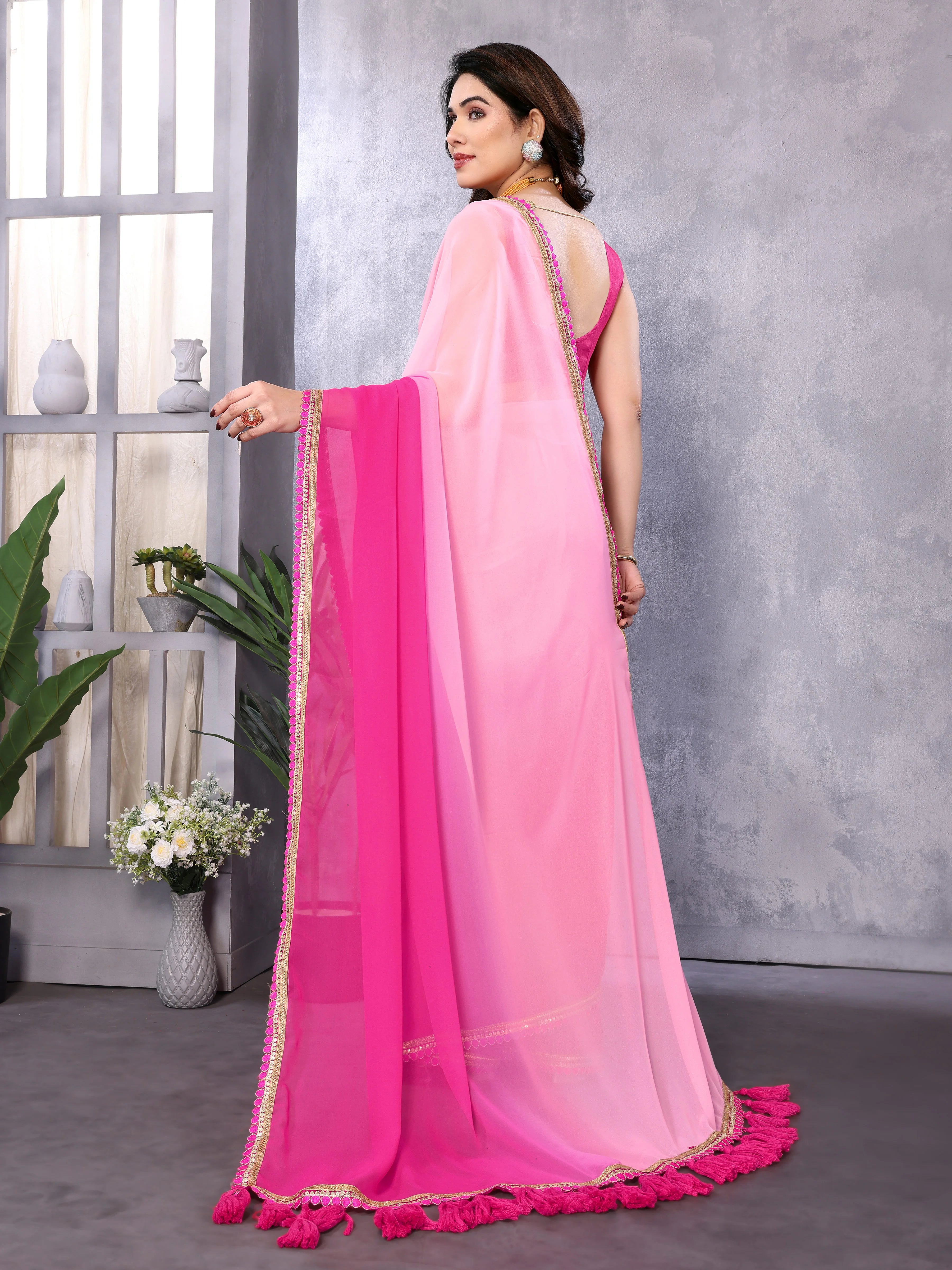 SHYAMIKA Georgette Embroidery Work Padded Saree with Blouse