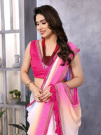 SHYAMIKA Georgette Embroidery Work Padded Saree with Blouse