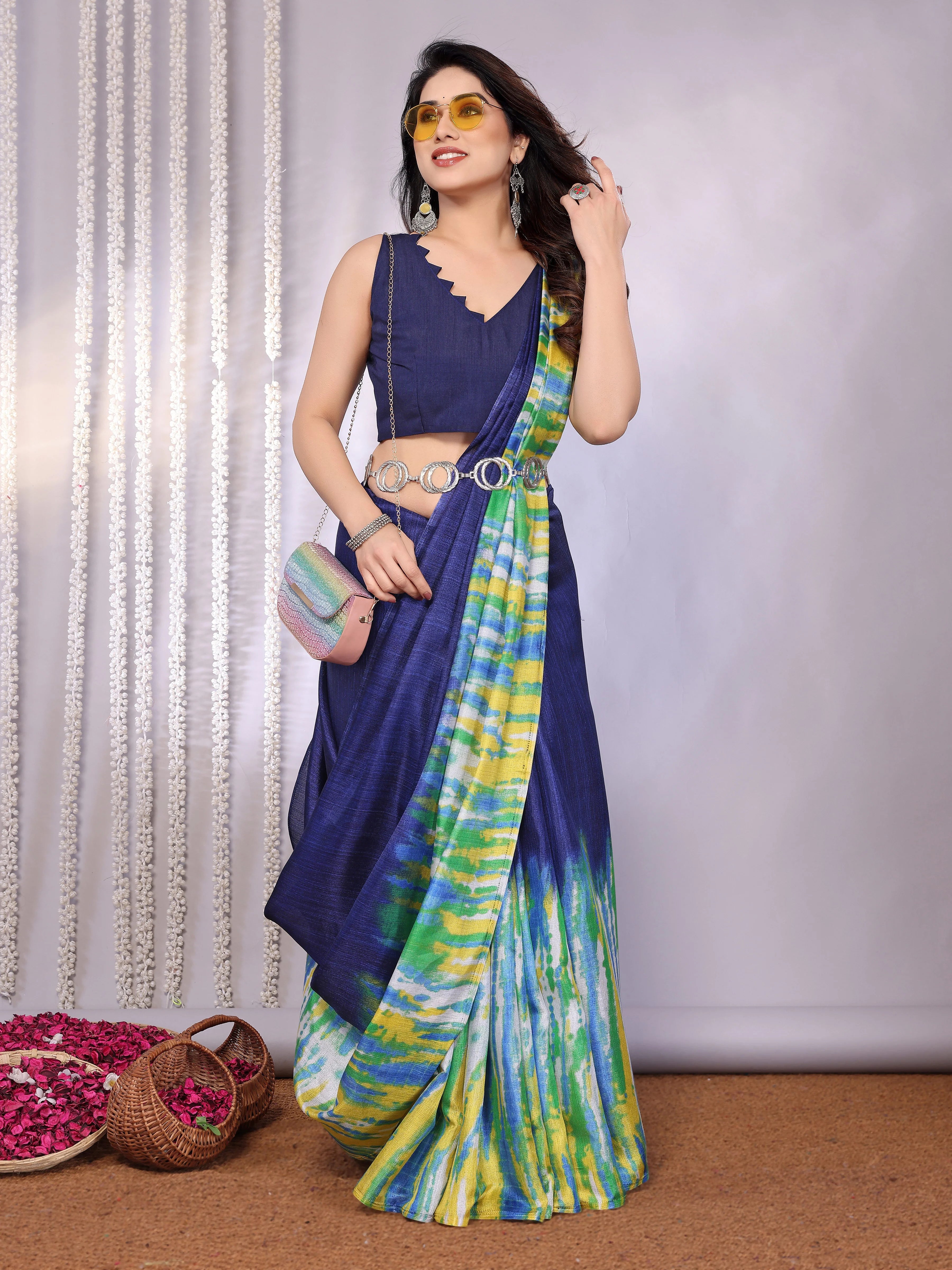 SHYAMIKA Khadi Abstract Printed Saree with Blouse