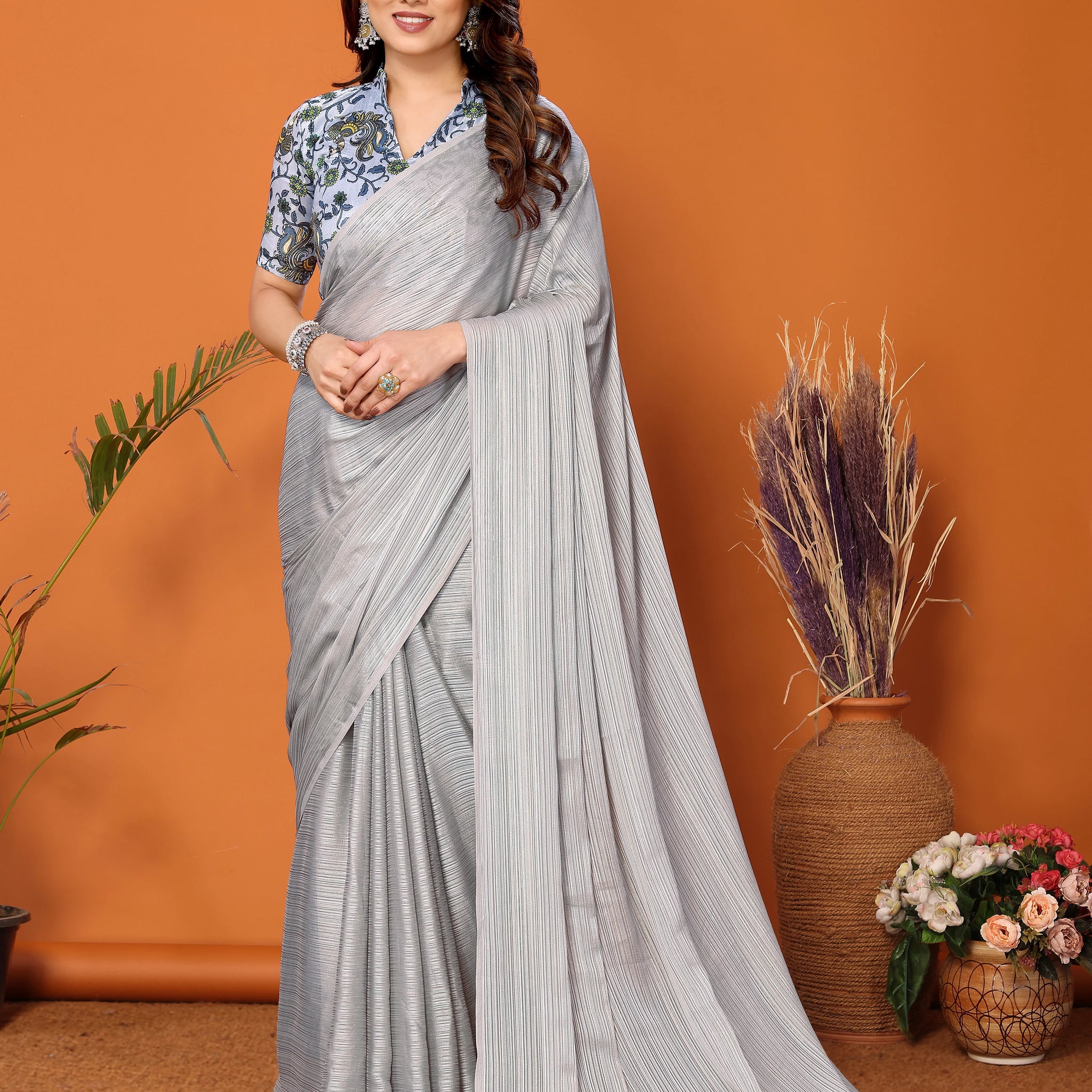 SHYAMIKA Polyester Zari Banglory Digital Print Saree with Blouse